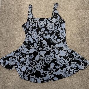 LeCove 22W Tropical One Piece Swimsuit with Skirt Blue and Black